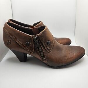 Born Leather Ankle Booties Women's 7.5 Brown Side Zip Comfort Heels Booties